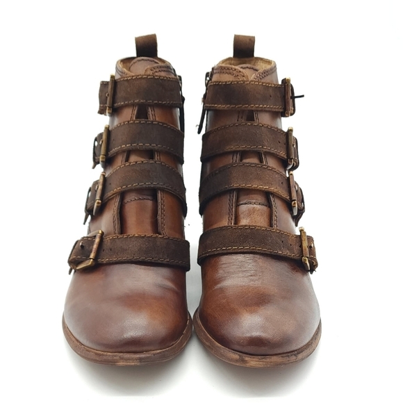 Roan by Bed Stu Zoey Tan Stacked Heel Buckle Ankle Boots Women's Size 9.5 - Picture 5 of 15